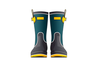 Pair of teal and dark gray waterproof boots presented in a simple, flat design against a black background.