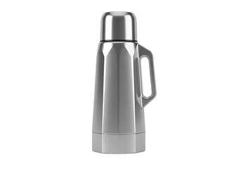 A modern, metallic, insulated beverage container stands out against a black background.