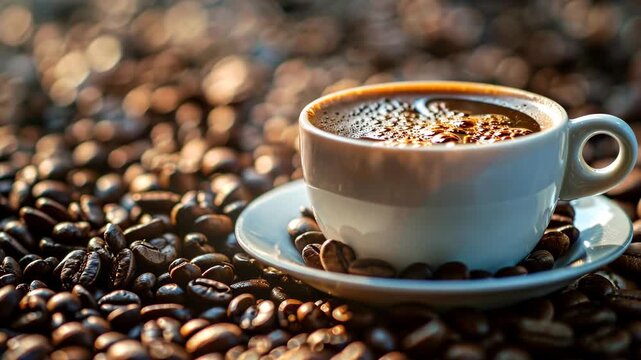 coffee beans and a cup of coffee. Selective focus. nature.