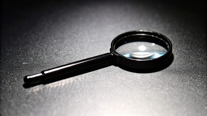 sleek black magnifying glass on dark surface