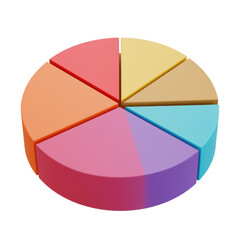 Obraz premium Colorful 3d pie chart divided into segments isolated on transparent background