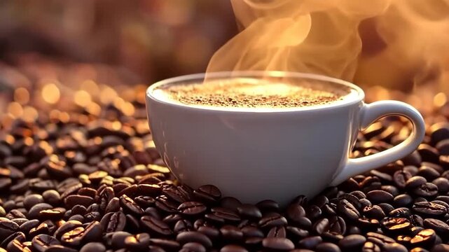 coffee beans and a cup of coffee. Selective focus. nature.