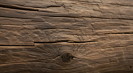 Detailed Close-up of a Weathered Wooden Beam with Cracks