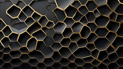 Matte black honeycomb pattern background with elegant gold accents