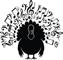 Thanksgiving turkey vector art of turkey silhouette with musical notes for tail, perfect for thanksgiving or music themed designs vector