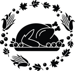 Thanksgiving turkey vector art of thanksgiving turkey dinner with corn and leaves wreath vector