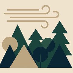 Obraz premium Minimalist geometric forest with abstract trees and wind