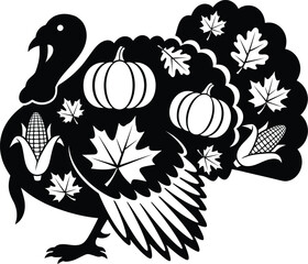 Thanksgiving turkey vector art of thanksgiving turkey with autumn leaves and pumpkins, perfect for holiday decorations vector