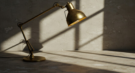 Vintage Industrial Desk Lamp on a Concrete Surface with Shadows