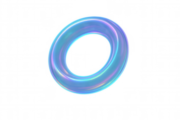 Holographic torus glowing with iridescent hues, floating against transparent surface, highlighting digital art design potential