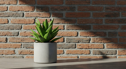 Potted Snake Plant against a Rustic Brick Wall