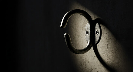 Close-up of a Metal Hook on a Concrete Wall with Dramatic Shadow
