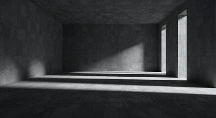 Empty Industrial Concrete Room with Light and Shadows