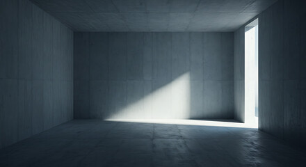 Empty Concrete Room with Soft Light from a Tall Window