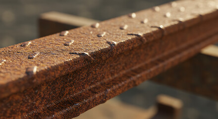 Macro Shot of a Rusted Metal Beam with Rivets
