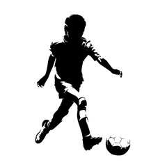 Young female soccer player, isolated vector silhouette. Active girl playing football