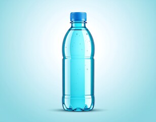 Fototapeta premium A Refreshing Clear Water Bottle with Blue Cap Isolated on Light Blue Backdrop