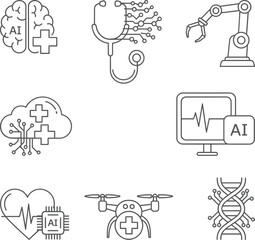 Healthcare ai illustration of artificial intelligence and robotics in healthcare vector