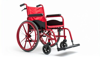 Fototapeta premium A bright red wheelchair isolated on a white background