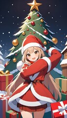 Anime style young girl Christmas day pic