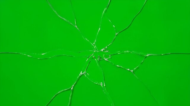 Shattering Glass on Green Screen - A crack spreads across a screen, simulating breaking glass against a vibrant green screen background.
