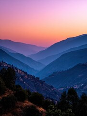 Fototapeta premium Dusk mountain landscape with vibrant hues