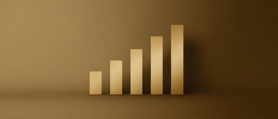 Obraz premium Golden Bar Chart Showing Growth on Neutral Background
