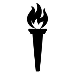 A black and white graphic of a torch with a burning flame