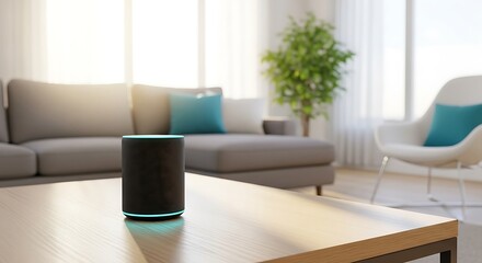 Smart Speaker on Modern Coffee Table in Bright Living Room
