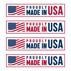 Proudly Made in USA labels showcasing American flag and patriotic colors isolated on transparent background