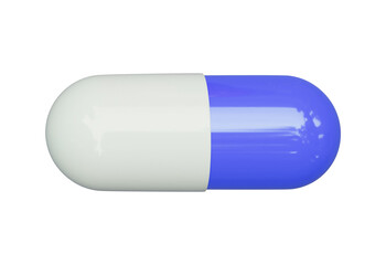 A blue and white pharmaceutical capsule isolated on transparent background