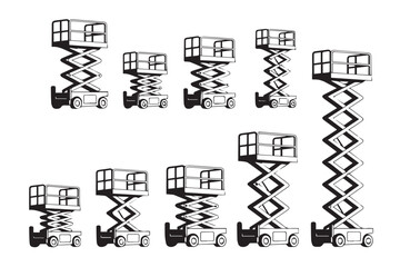 collection of height adjustable scissor lift vectors mobility equipment engineering and construction aerial platform set