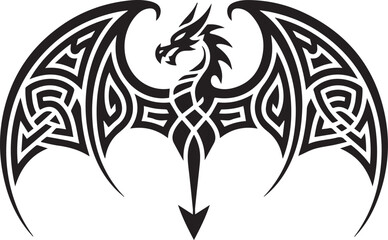 ornate celtic knot dragon logo vector emblem with symmetrical tribal wings heart silhouette