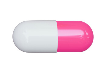A white and pink pharmaceutical capsule isolated on transparent background