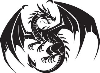 powerful fantasy dragon vector with muscular scaled body curling tail horns and open mouth illustration for epic designs