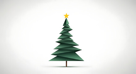 Obraz premium Modern Geometric Green Christmas Tree with Yellow Star Decoration