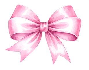 Pastel pink ribbon bow, watercolor style