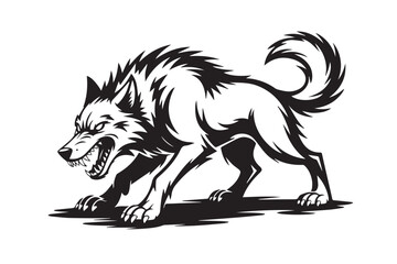 dynamic wolf snarling vector design black and white wild animal illustration perfect for digital art and logos