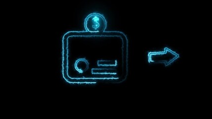 Neon dollar banknote icon animation – Banking and currency cash symbol .a dollar bill suitable for financial apps and investing concepts, digital payments, Bank building and dollar icon animation. - Powered by Adobe