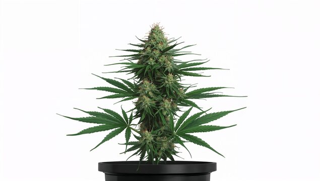 Detailed botanical illustration of a female cannabis ruderalis plant showcasing its autoflowering traits compact structure and unique leaf pattern for educational and cultivation reference