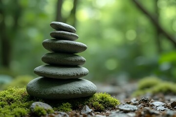 Stack of balanced stones. Symbolize balance, harmony, and mindfulness, particularly in Zen or spiritual contexts. 