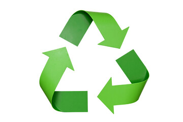 Obraz premium vibrant green universal recycling symbol featuring three chasing arrows in a continuous loop. This iconic 3D-style logo for sustainability and environmental conservation is isolated