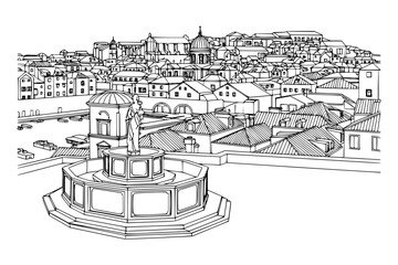 Dubrovnik, Croatia City Line Art Vector