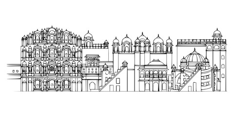 Jaipur, India City Line Art Vector
