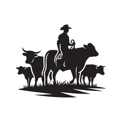 farmers cattle vector silhouette clip art logo design illustration