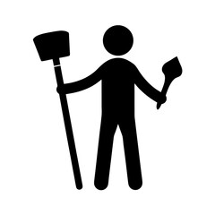 Black Silhouette of Painter Figure Holding Tools Ready to Paint Surfaces