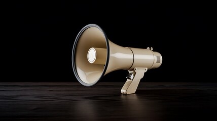 A Vintage-Style Beige Handheld Megaphone on Dark Wood