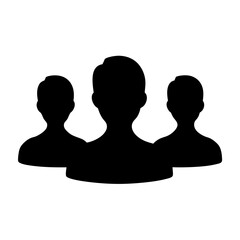 Black silhouette of three people, representing a team or group dynamic