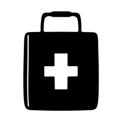 Obraz premium Stylized black and white first aid kit graphic with a handle