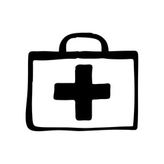 Black and white drawing of a first aid kit for emergencies © Md